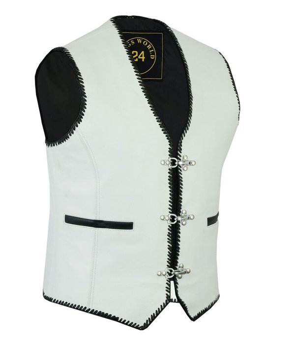 MAGS-105 Gents leather vest,Biker,Rocker,Chopper,Club vest white