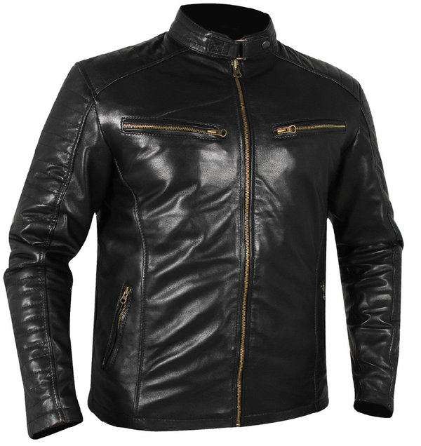 MAGS-204 Gents Leather Jacket real lamb nappa leaher Biker Jacket black