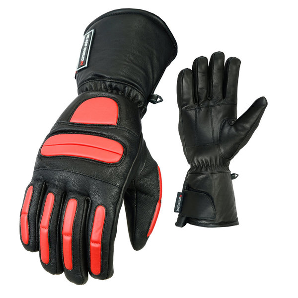 MAGS-10-red-black Real Nappa Leather Biker Gloves Thermo Gloves