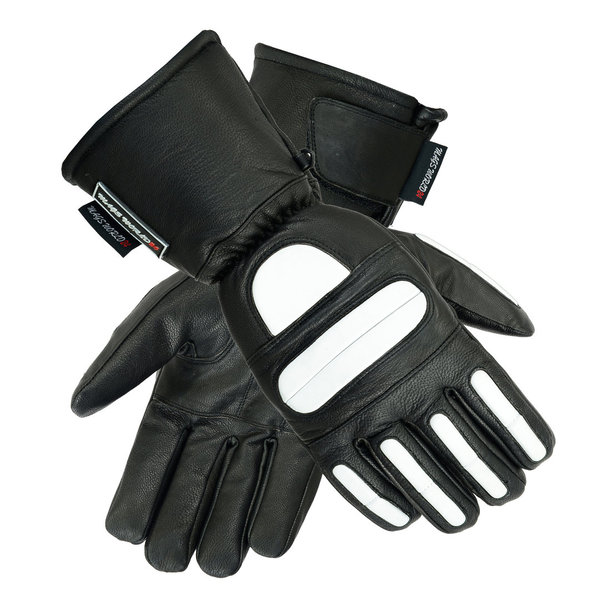 MAGS-11-white-black Nappa Leather Biker Gloves Thermo Gloves