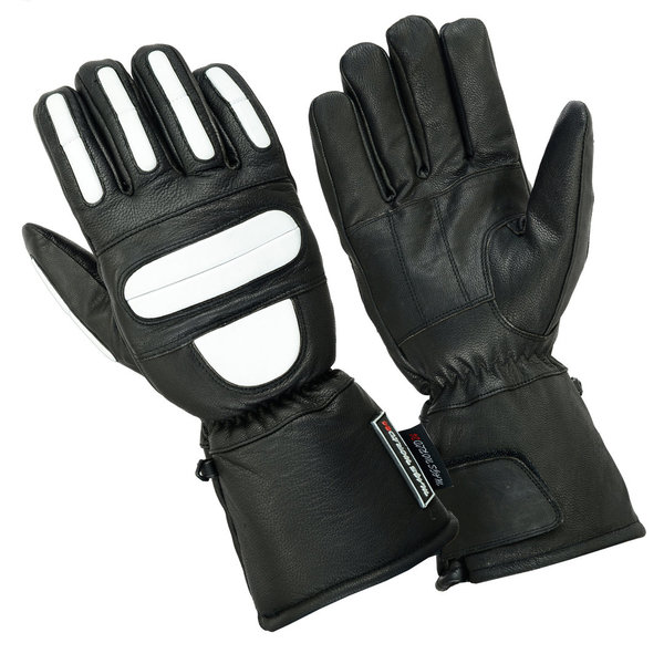 MAGS-11-white-black Nappa Leather Biker Gloves Thermo Gloves
