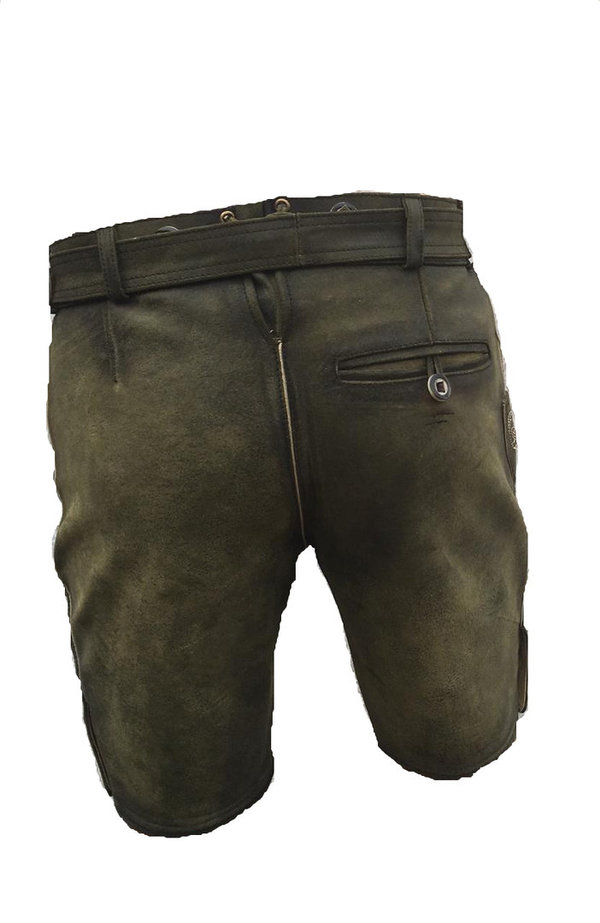 classic Bavarian Trachten leather shorts antik green with deer embroidry and buckel sizes 46-64