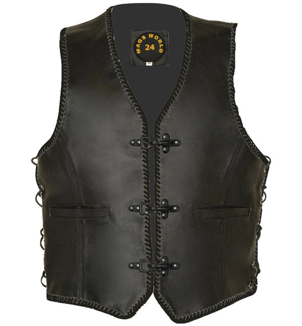 MAGS-123 Gents leather vest,Biker,Rocker,Chopper,Club vest complete in black