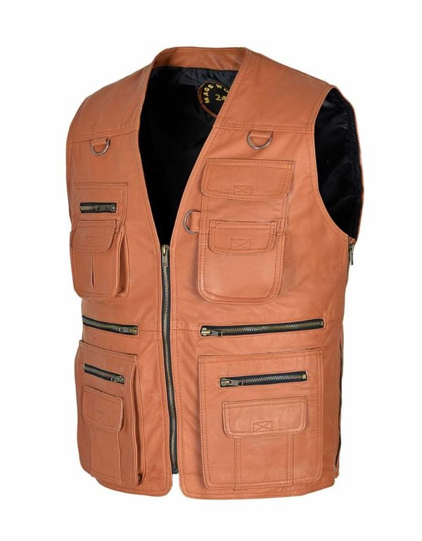 Lamb Nappa leather vest,Hunting,Fishing,Camping,Outdoor brown