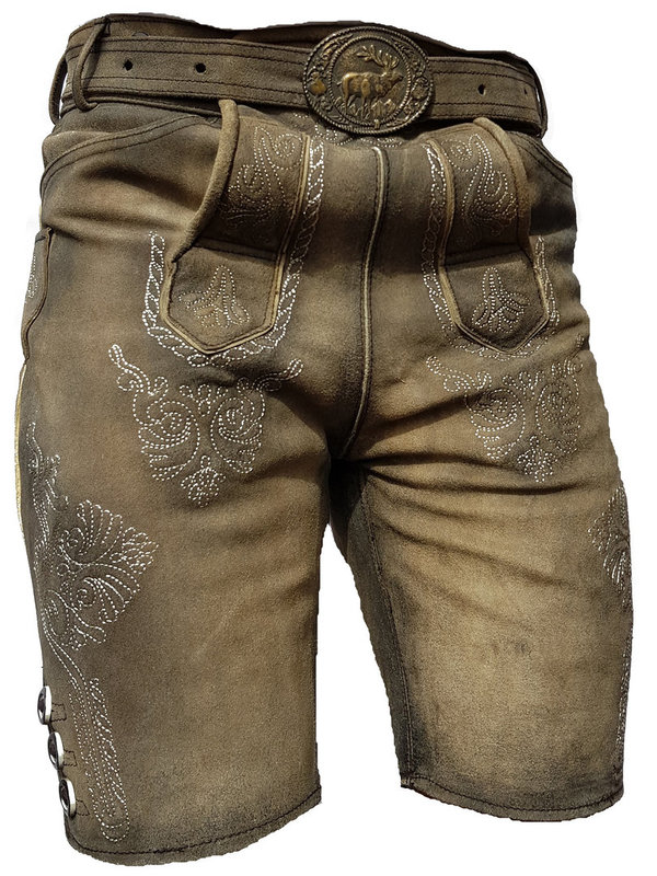 classic Bavarian Trachten leather shorts in antique gray sizes 46-60