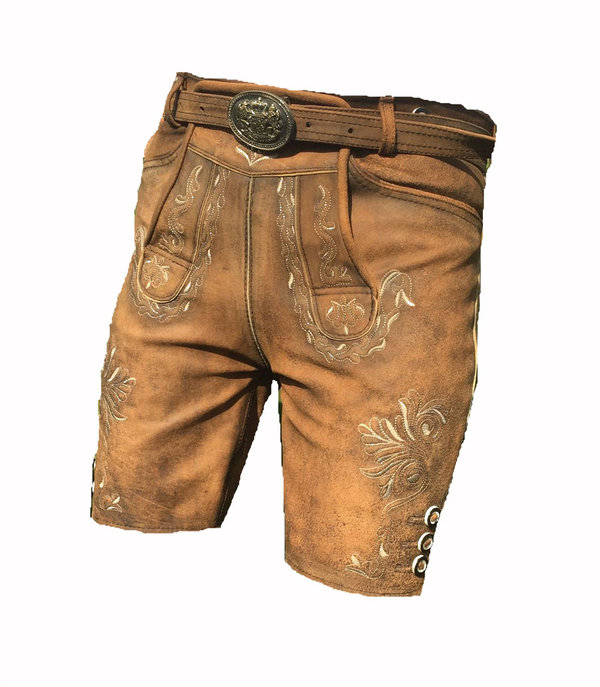 classic Bavarian Trachten leather shorts in antique hazle brown sizes 46-62