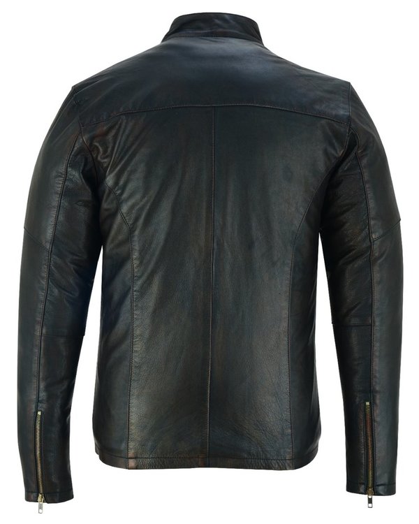 MAGS-204 Gents Leather Jacket real lamb nappa leaher Biker Jacket black