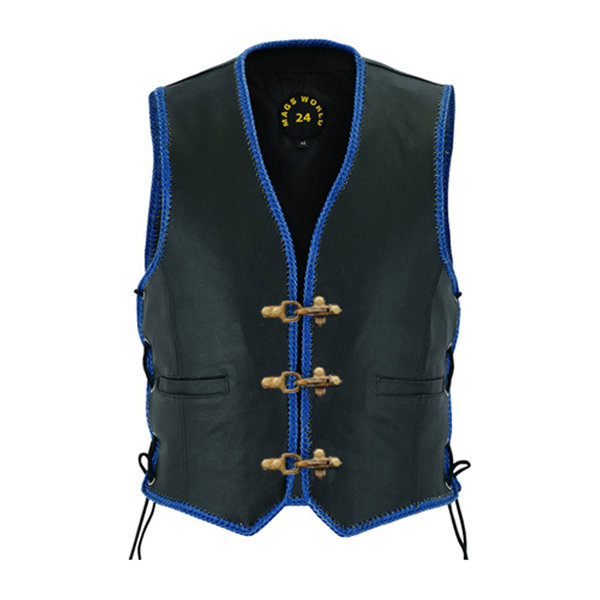 MAGS-108 Gents leather vest,Biker,Rocker,Chopper,Club vest blue leather bands